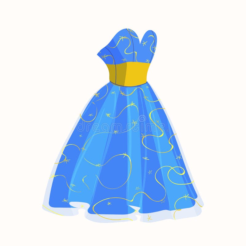 Blue Party Dress. Fashion Holiday Festive Gown Vector Cartoon ...