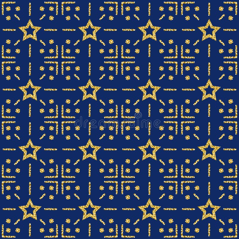 Blue Pattern Background with Golden Glittering Stars, Vector Ill Stock ...