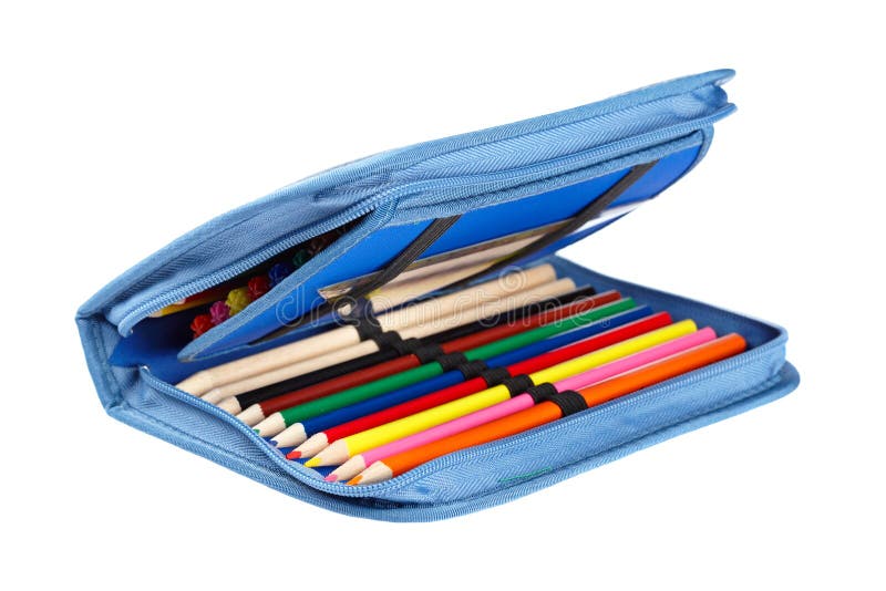 Blue pencil case stock photo. Image of detail, color 10083218