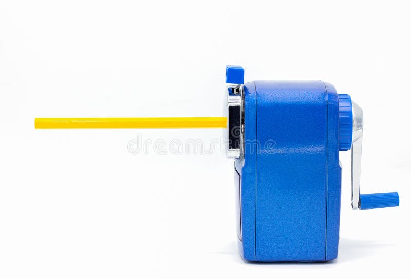 Blue pencil sharpener isolated on white background