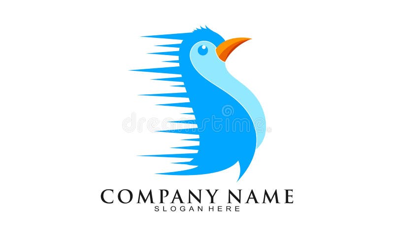 Blue penguin express logo design stock illustration