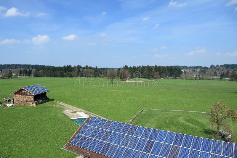 Blue photo-voltaic cells stock image