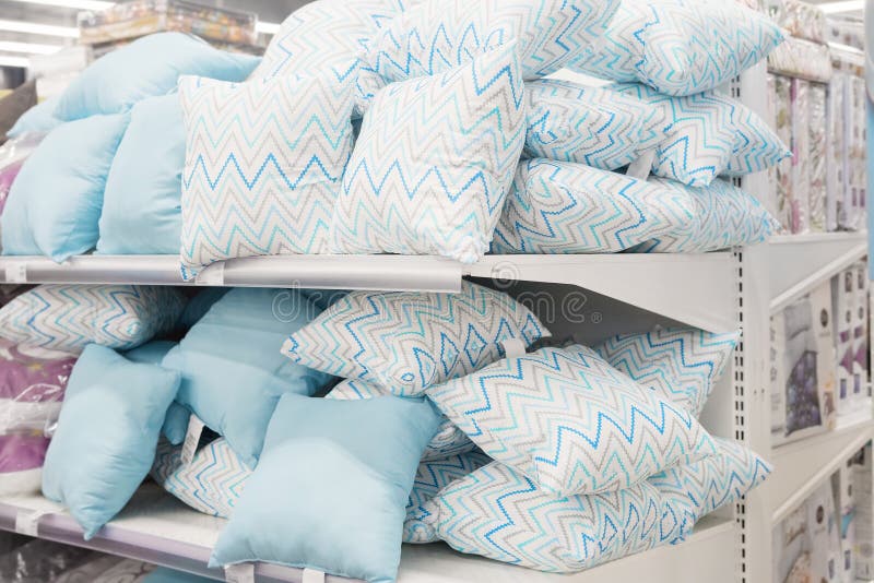 Blue Pillows on a Showcase in a Home Goods Store Stock Image Image of
