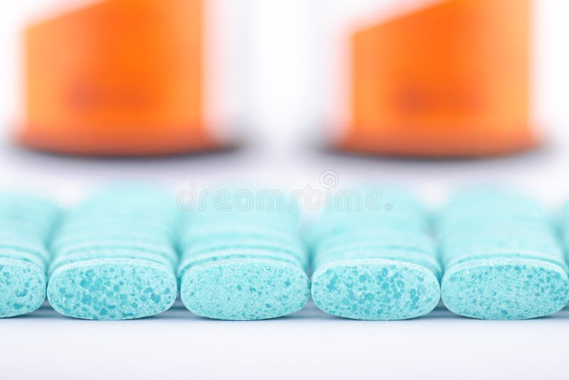 Blue pills close-up