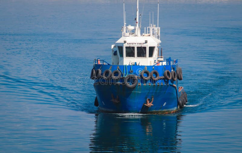 Blue pilot boat enters the seaport of Odessa. royalty free stock photos Blue pilot boat enters the seaport of Odessa. royalty free stock photos