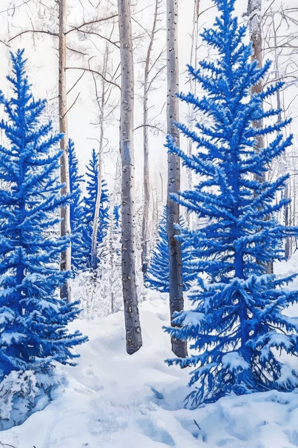 Blue Pine Trees in Snow royalty free stock image