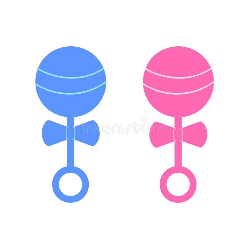 Blue and pink baby rattles icons. Toy for infants isolated on white background. Vector flat illustration vector illustration