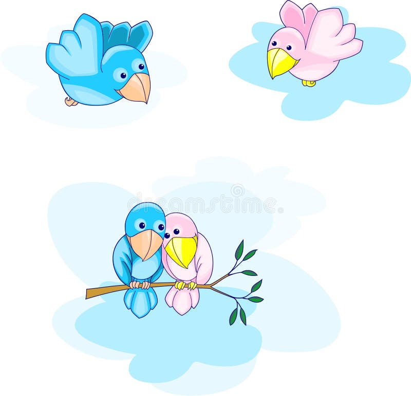 Blue and pink birds