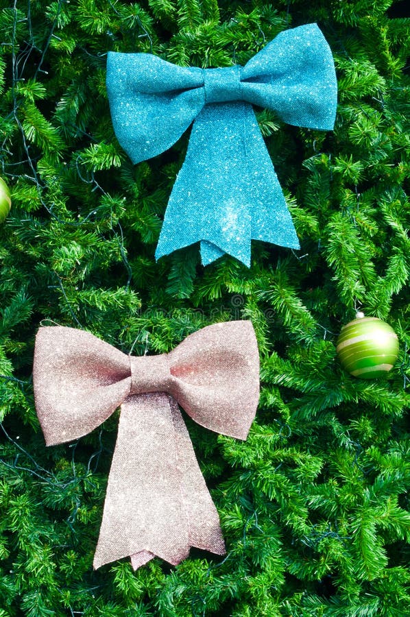 Blue and Pink Bow on Christmas Tree Stock Photo Image of celebrate