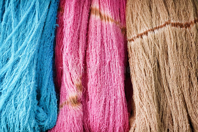 Blue, pink and brown background, Patterns colorful nature of multicolored raw cotton thread texture group royalty free stock photos