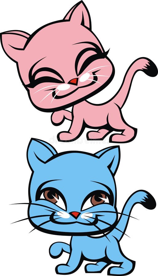 Blue and pink cat stock vector. Illustration of outline 70827434