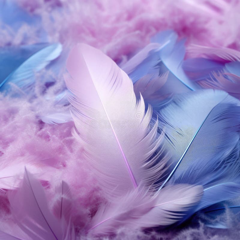 Blue and Pink Feathers on White Background Stock Illustration