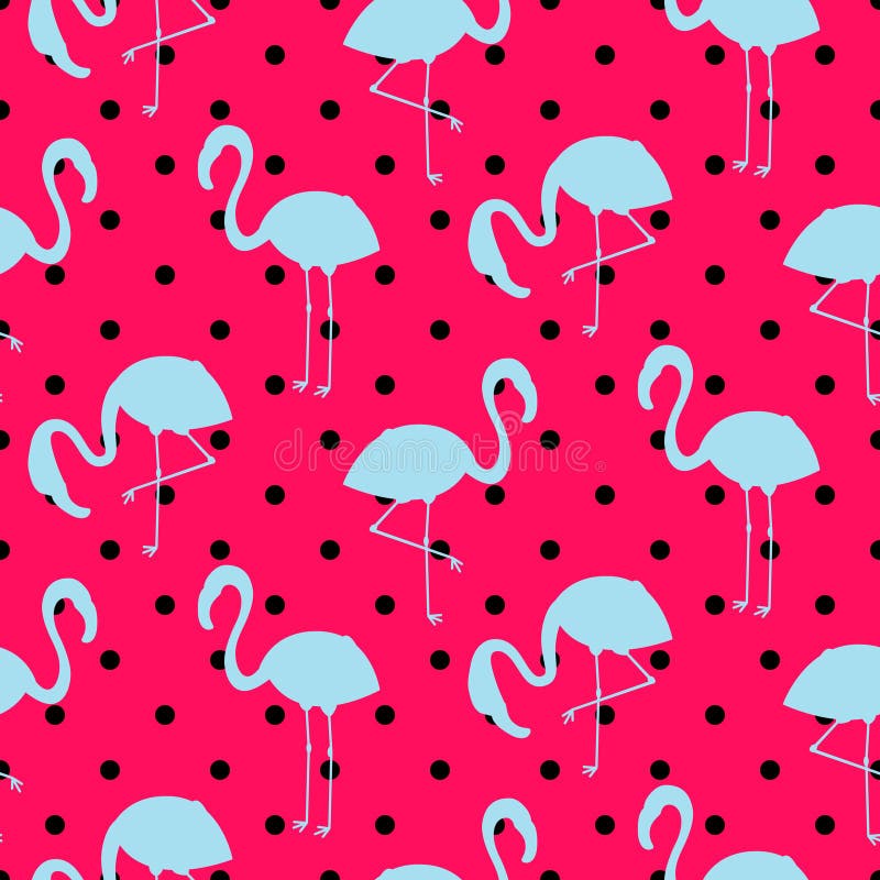 Blue and pink flamingo silhouette dotted pattern vector. stock illustration