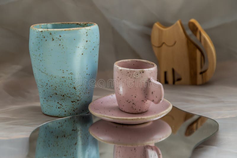 Blue and Pink Handmade Ceramic Stoneware Coffee Mug