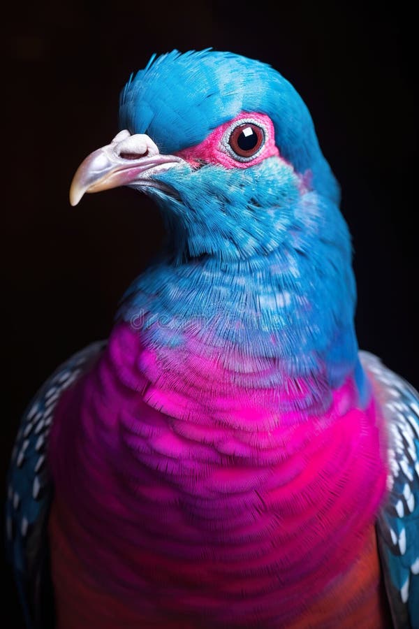 A Blue and Pink Bird with a Black Background. Generative AI Image