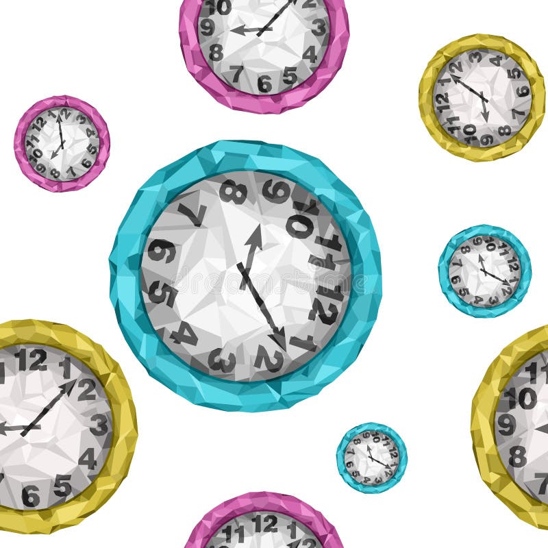Blue, Pink and Yellow Clocks Stock Vector Illustration of chipped