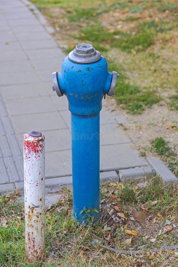 Blue Pipe Fire Hydrant stock images