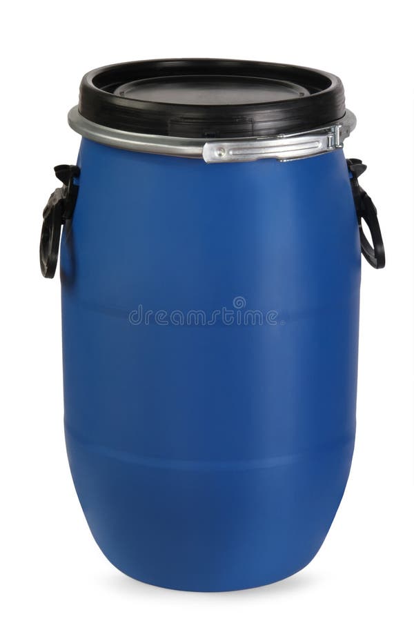 Plastic Barrel Container Isolated on White Background. Plastic Storage