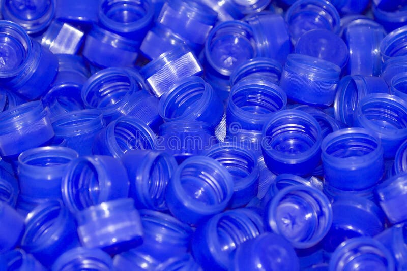 Blue plastic bottle caps