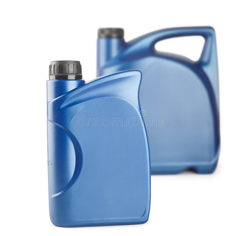 Two Blue Plastic Canister for Lubricants without Label Stock Image