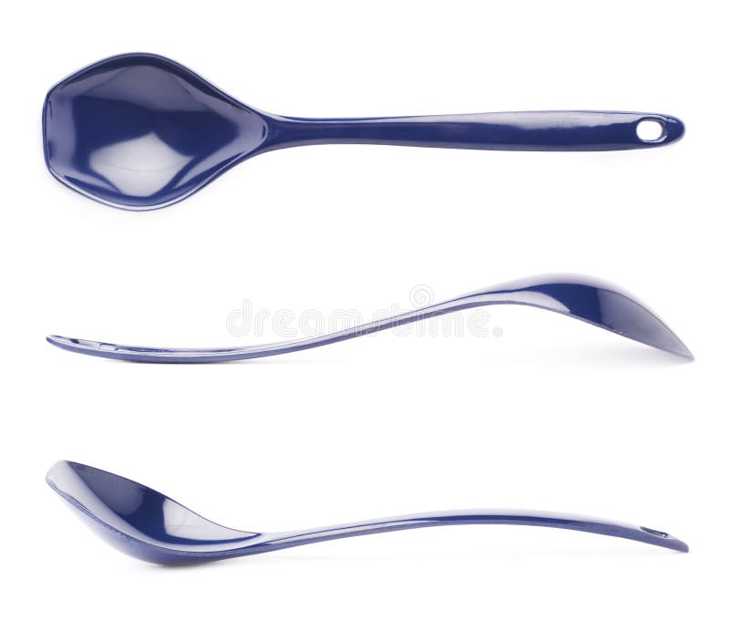 Blue Plastic Kitchen Ladle Spoon Isolated Stock Image Image of
