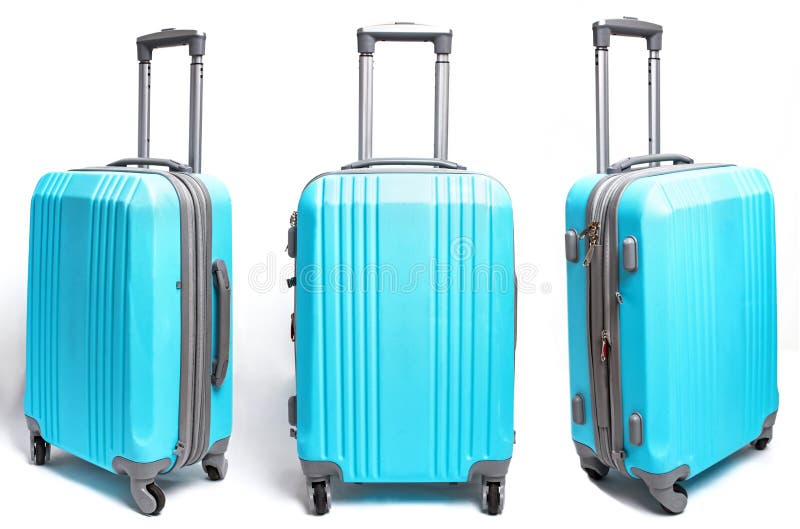 Blue Plastic Luggage Handbag in Three Angles Stock Photo Image of