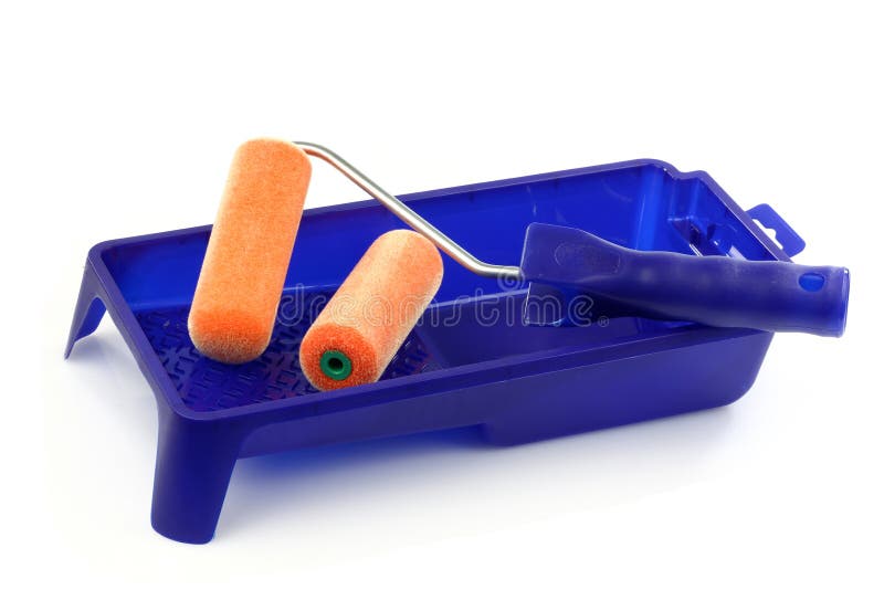 Blue Plastic Paint Pan and a Paint Roller Stock Photo Image of house, roller 14992260