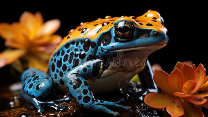 Blue Poison Dart Frog (Dendrobates Tinctorius). Generative AI Stock