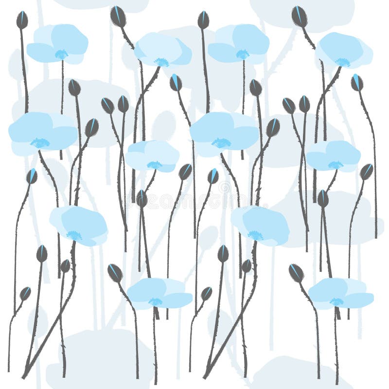 Blue poppies flowers field stock illustration