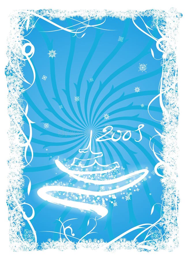 Blue postcard with white fir tree