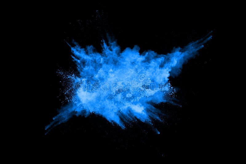 Blue powder explosion on black background. royalty free stock image