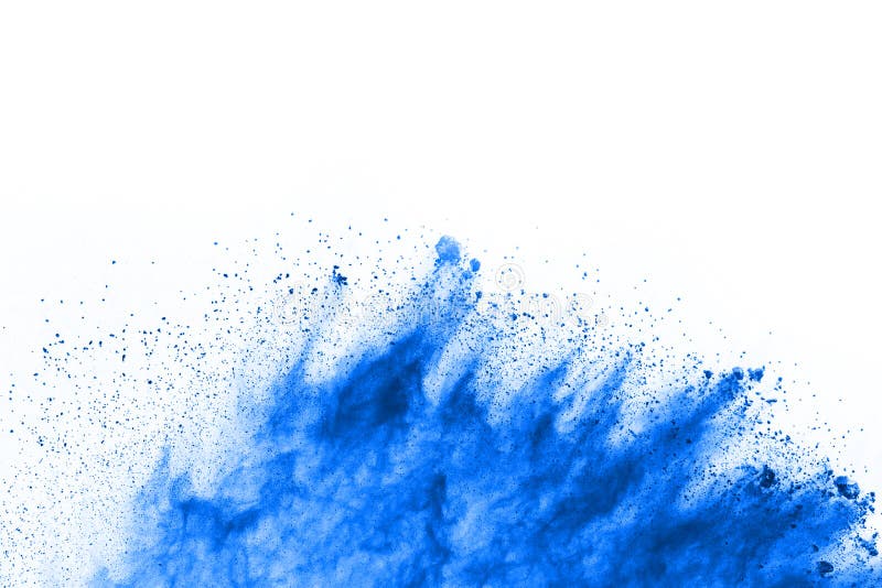 Blue powder explosion on white background. royalty free stock photo