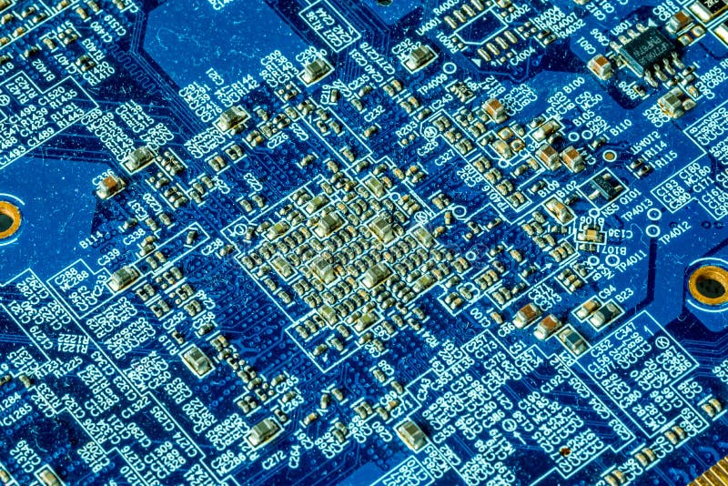 Blue PCB for computer components with electronic elements royalty free stock photos Blue PCB for computer components with electronic elements royalty free stock photos