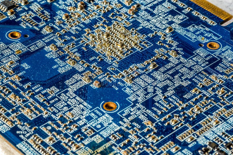 Blue PCB for computer components with electronic elements royalty free stock photos Blue PCB for computer components with electronic elements royalty free stock photos