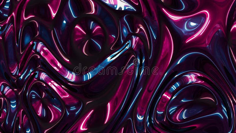 Blue and purple colored iridescent metallic foil texture for abstract background. Smooth moving waves flow graphic and vector illustration