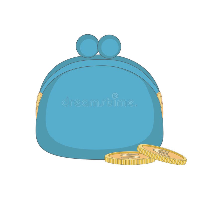 Purse With Coins Pour Into It, Hand Drawn Doodle Sketch, Isolated