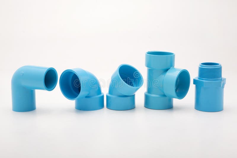 Blue Pvc Pipe Connection Isolated on White Stock Image Image of