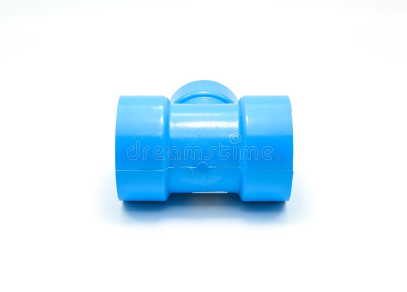 Blue Pvc Pipe Connection with Valve Isolated on White Stock Photo
