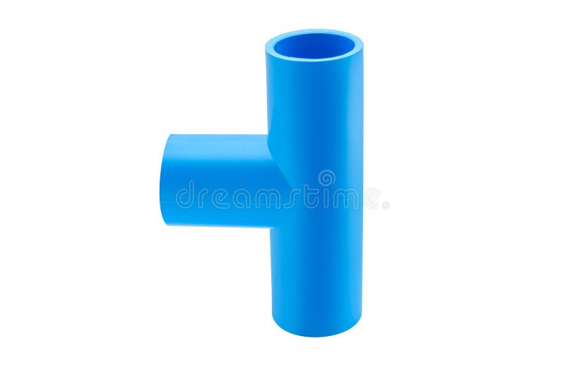 Blue Pvc Pipe Connection with Valve Isolated on White Stock Photo