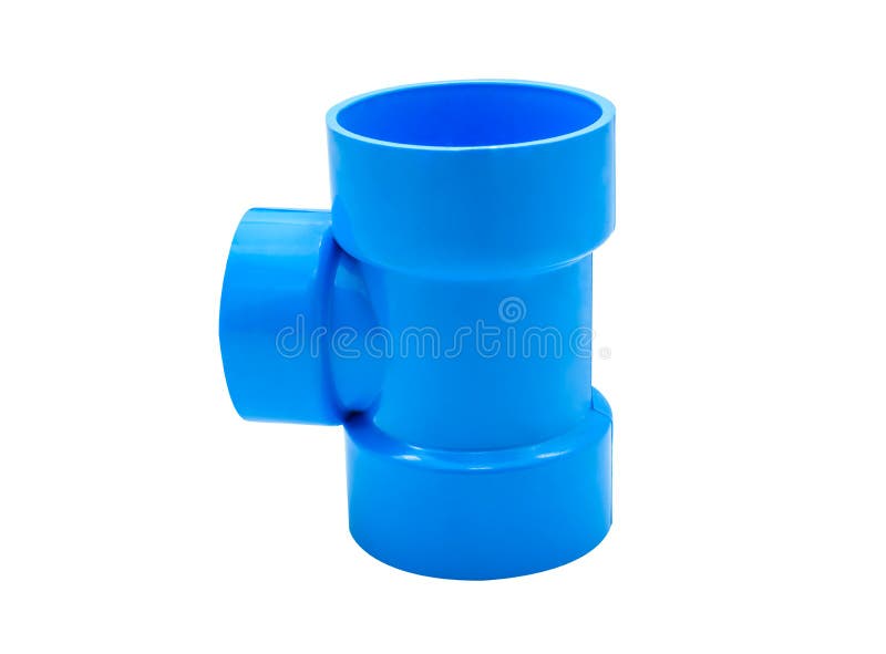 Blue Pvc Pipe Connection with Valve Isolated on White Stock Photo