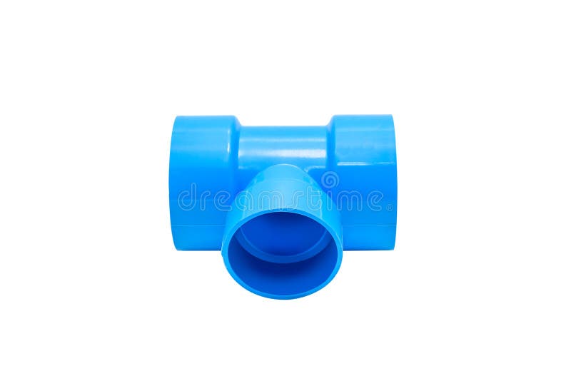 Blue Pvc Pipe Connection with Valve Isolated on White Stock Image