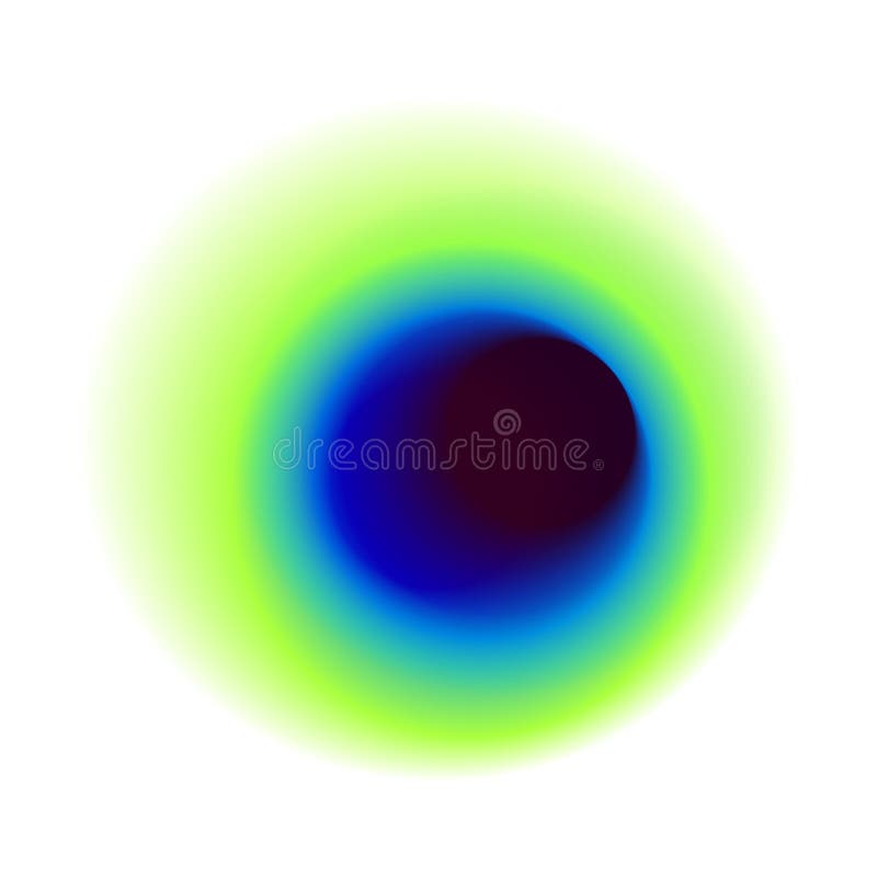 Blue radial hole with round peacock colored texture. Black blurred spot vector pattern. Green gradient circle isolated on white ba