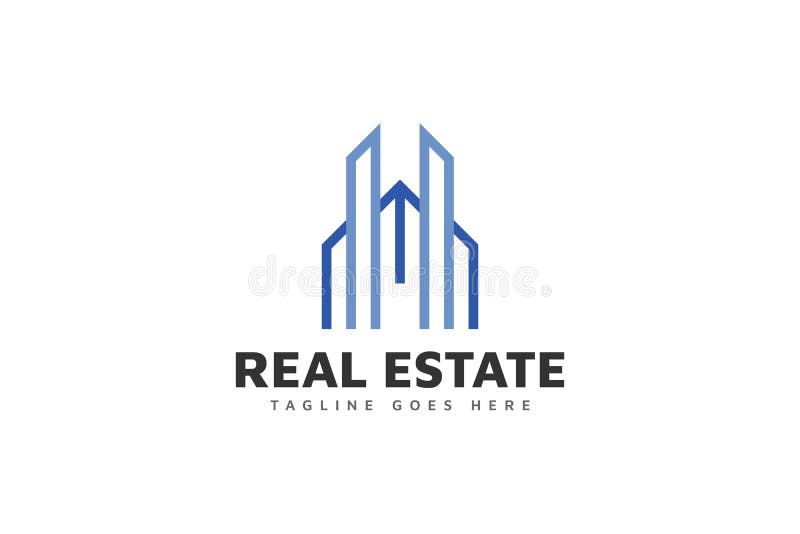 Blue Real Estate Logo with Line Style Stock Vector Illustration of symbol, sign 262812251