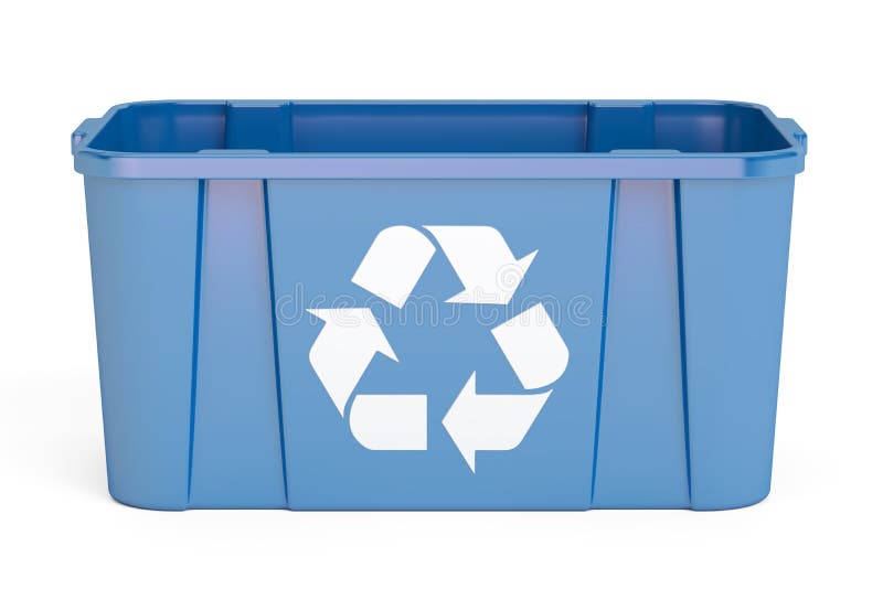 Blue recycling bin, 3D rendering stock illustration