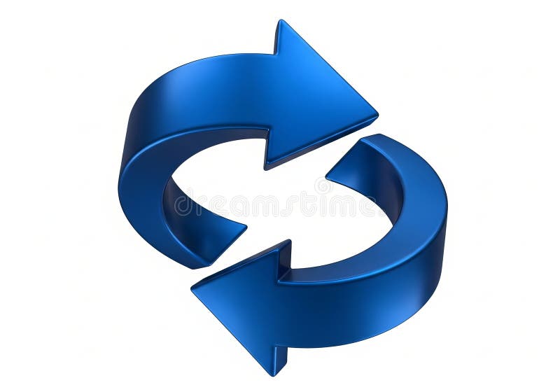 A blue recycling symbol with two arrows stock illustration