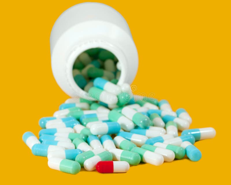 Blue and red capsule pills stock photo. Image of drugstore 30343180