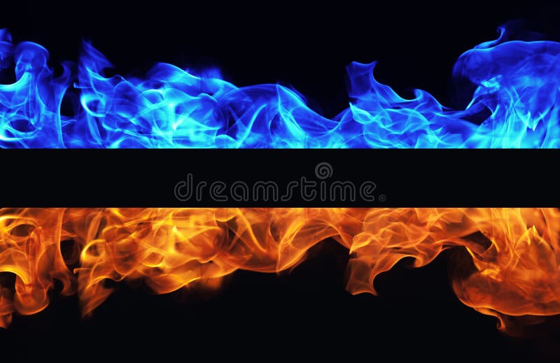 Blue and red fire on black background