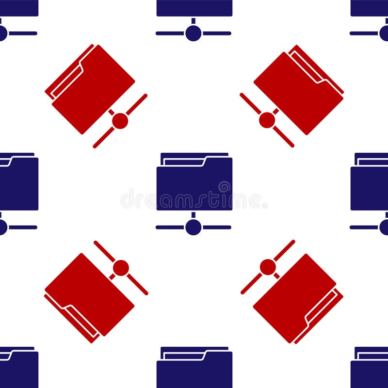 Blue and red FTP folder icon isolated seamless pattern on white background. Software update, transfer protocol, router vector illustration
