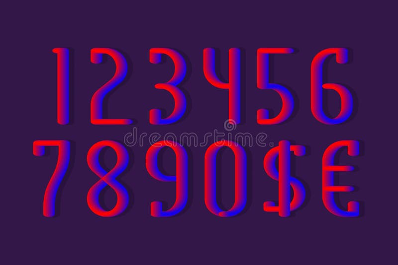 Blue red gradient magic 3d numbers and currency signs royalty free illustration