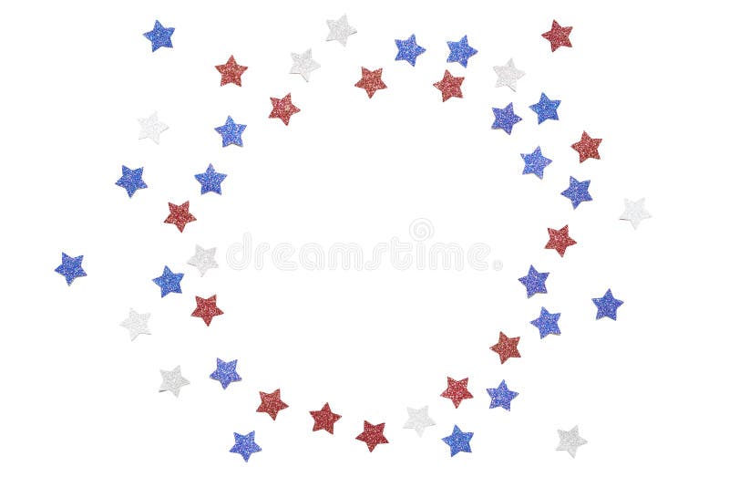 Blue Red and White Glitter Star Paper Cut on White Background Stock